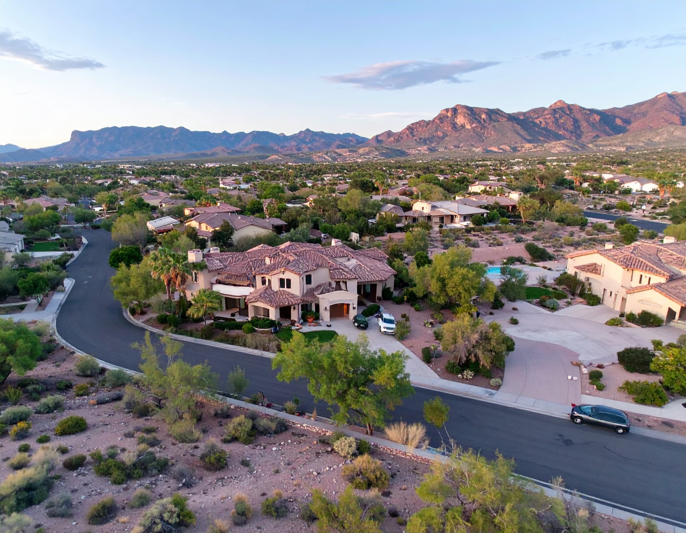 Henderson Nevada residential street with McCullough Range — probate property