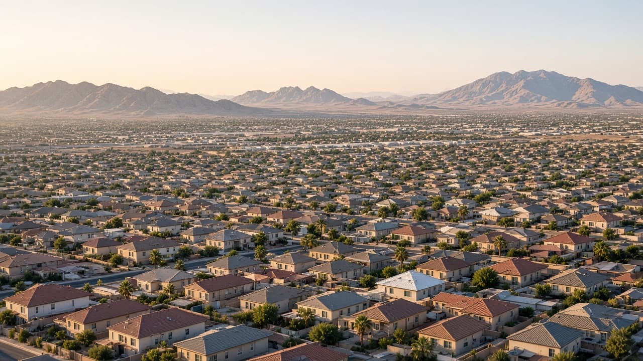 Clark County Nevada residential rooftops and desert mountain backdrop — Las Vegas probate service area