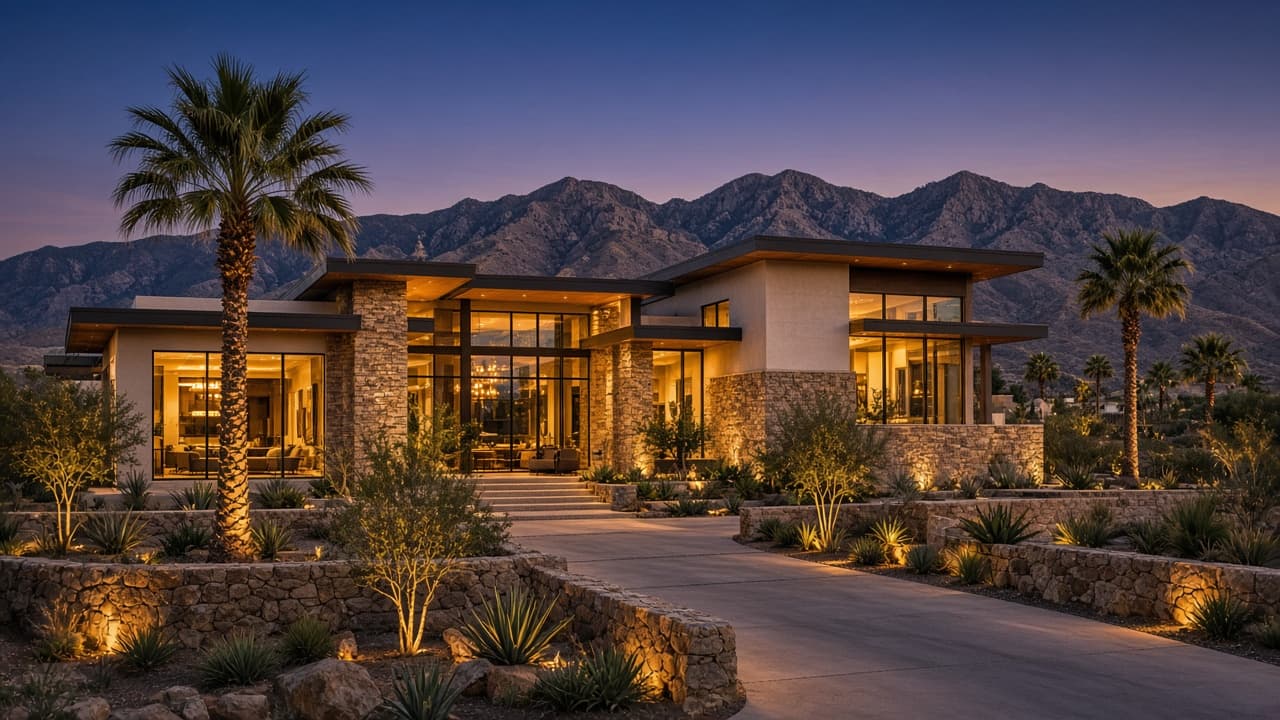 Trust-owned Las Vegas home exterior at dusk — trust property sales