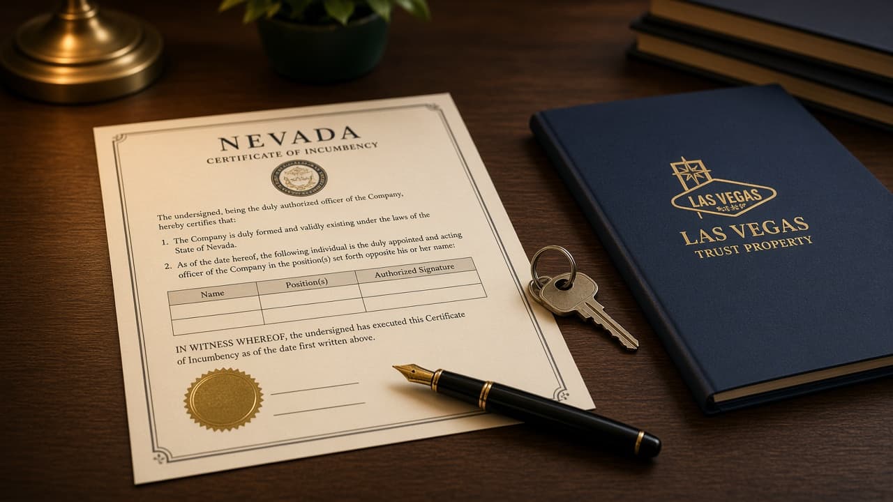 Nevada certificate of incumbency and trustee documents for a Las Vegas trust property sale